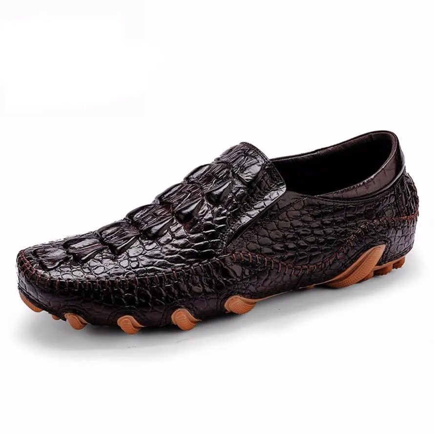 Mens Casual Shoes Genuine Leather Men Crocodile Silp on Sneakers Driving Coffee Soft Daily Pea Summer shoes male black 2020