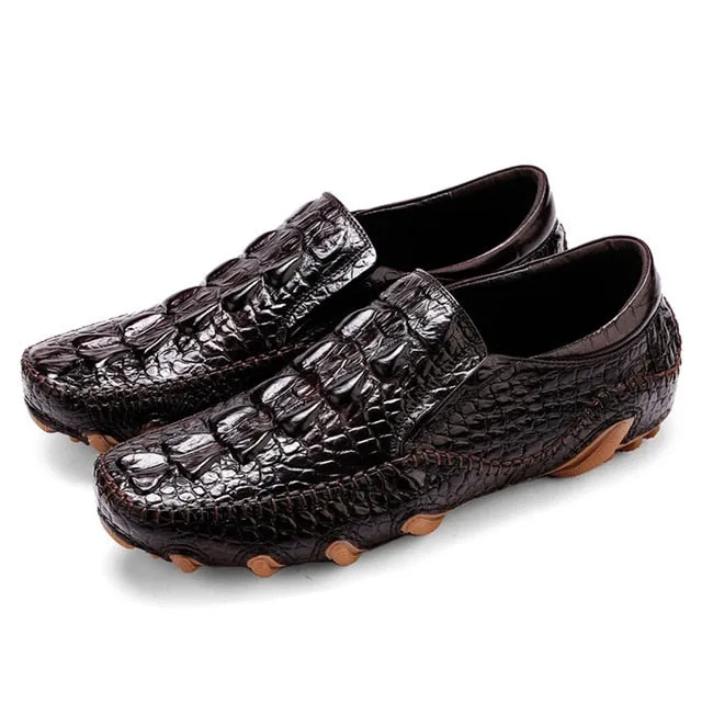 Mens Casual Shoes Genuine Leather Men Crocodile Silp on Sneakers Driving Coffee Soft Daily Pea Summer shoes male black 2020