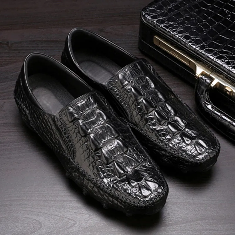 Mens Casual Shoes Genuine Leather Men Crocodile Silp on Sneakers Driving Coffee Soft Daily Pea Summer shoes male black 2020