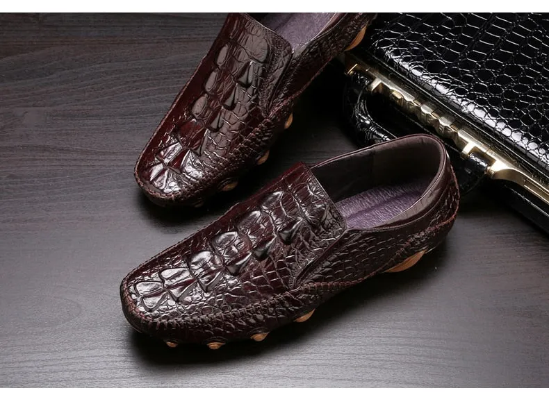 Mens Casual Shoes Genuine Leather Men Crocodile Silp on Sneakers Driving Coffee Soft Daily Pea Summer shoes male black 2020