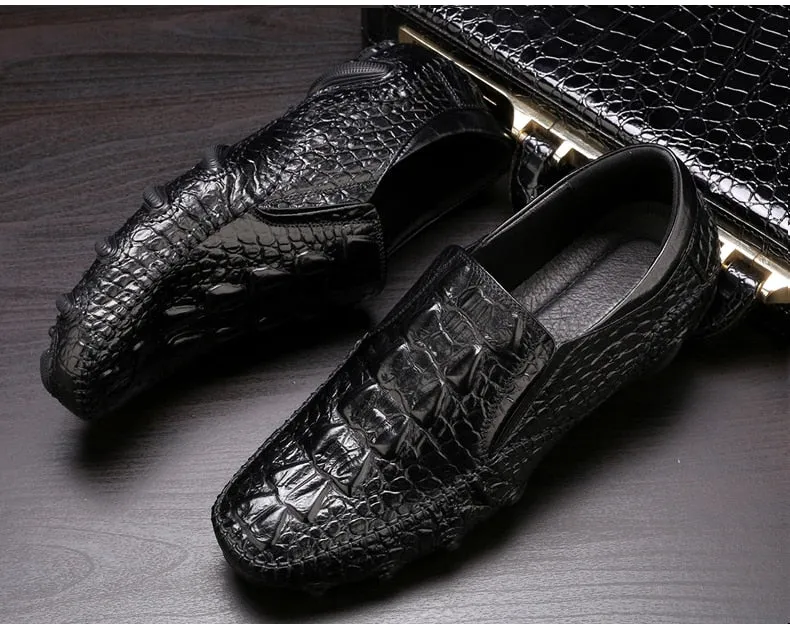 Mens Casual Shoes Genuine Leather Men Crocodile Silp on Sneakers Driving Coffee Soft Daily Pea Summer shoes male black 2020