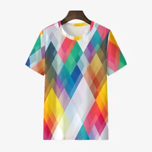 Men's Colorful Geometric Rhombus Crew Neck Casual T-Shirt 2401000041