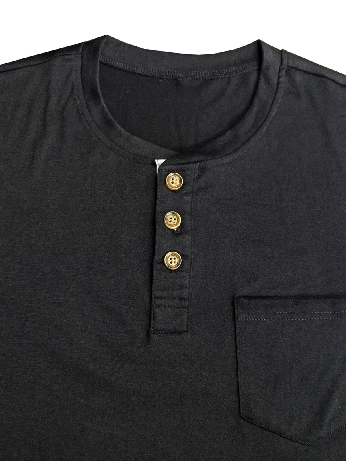 Men's Cotton Henley Collar Solid Color Casual Short Sleeve T-Shirt
