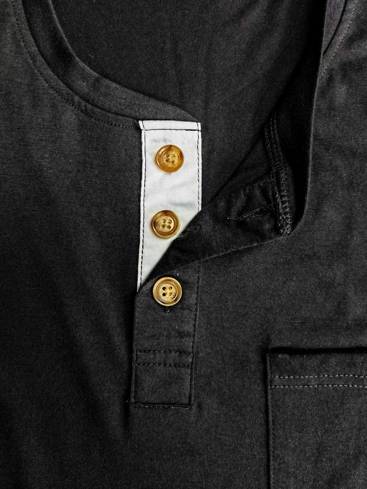 Men's Cotton Henley Collar Solid Color Casual Short Sleeve T-Shirt