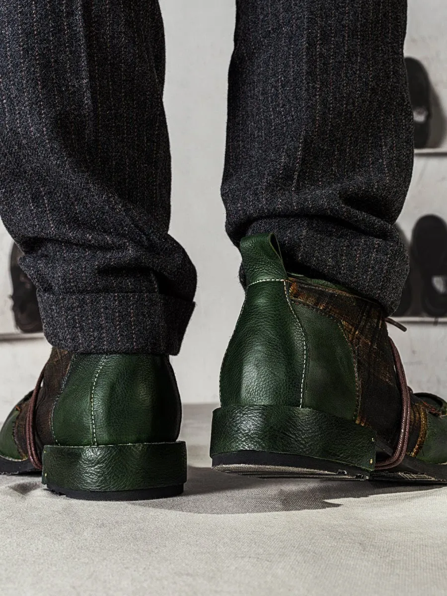 Men's dark green retro leather work shoes