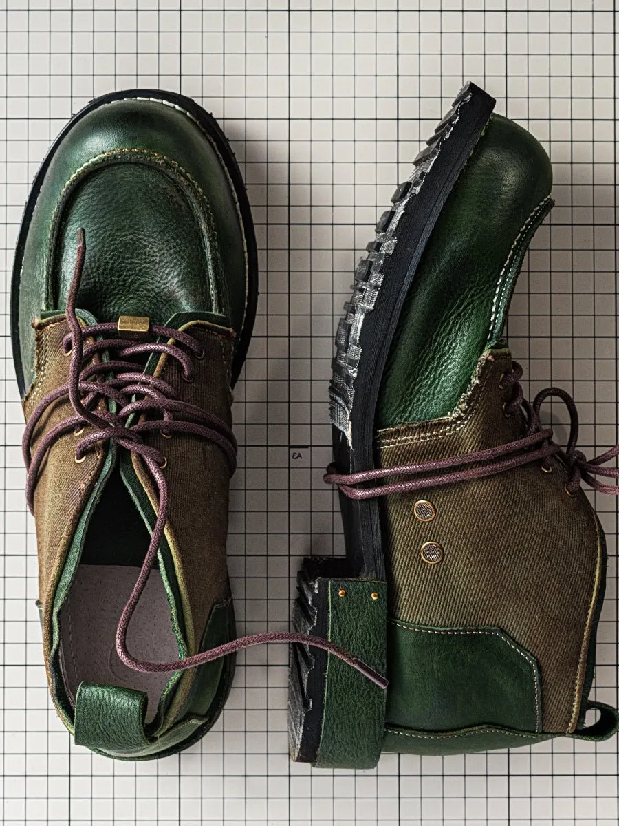 Men's dark green retro leather work shoes