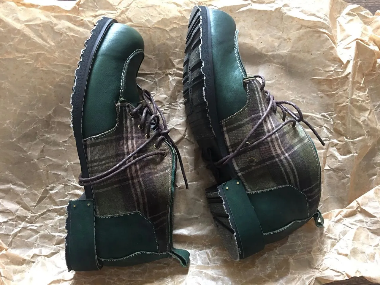 Men's dark green retro leather work shoes