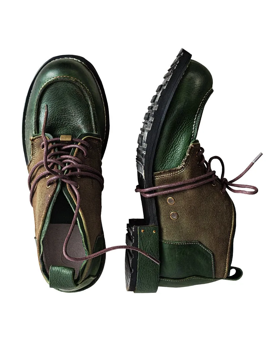 Men's dark green retro leather work shoes