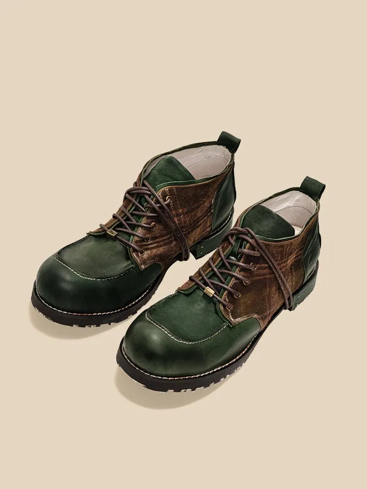 Men's dark green retro leather work shoes