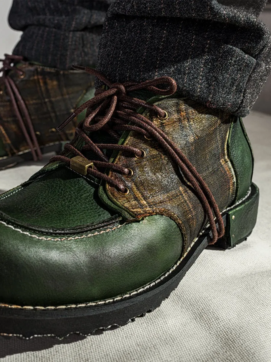 Men's dark green retro leather work shoes