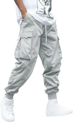 Men's Drawstring Tech wear Cargo Pants with Flap Pockets