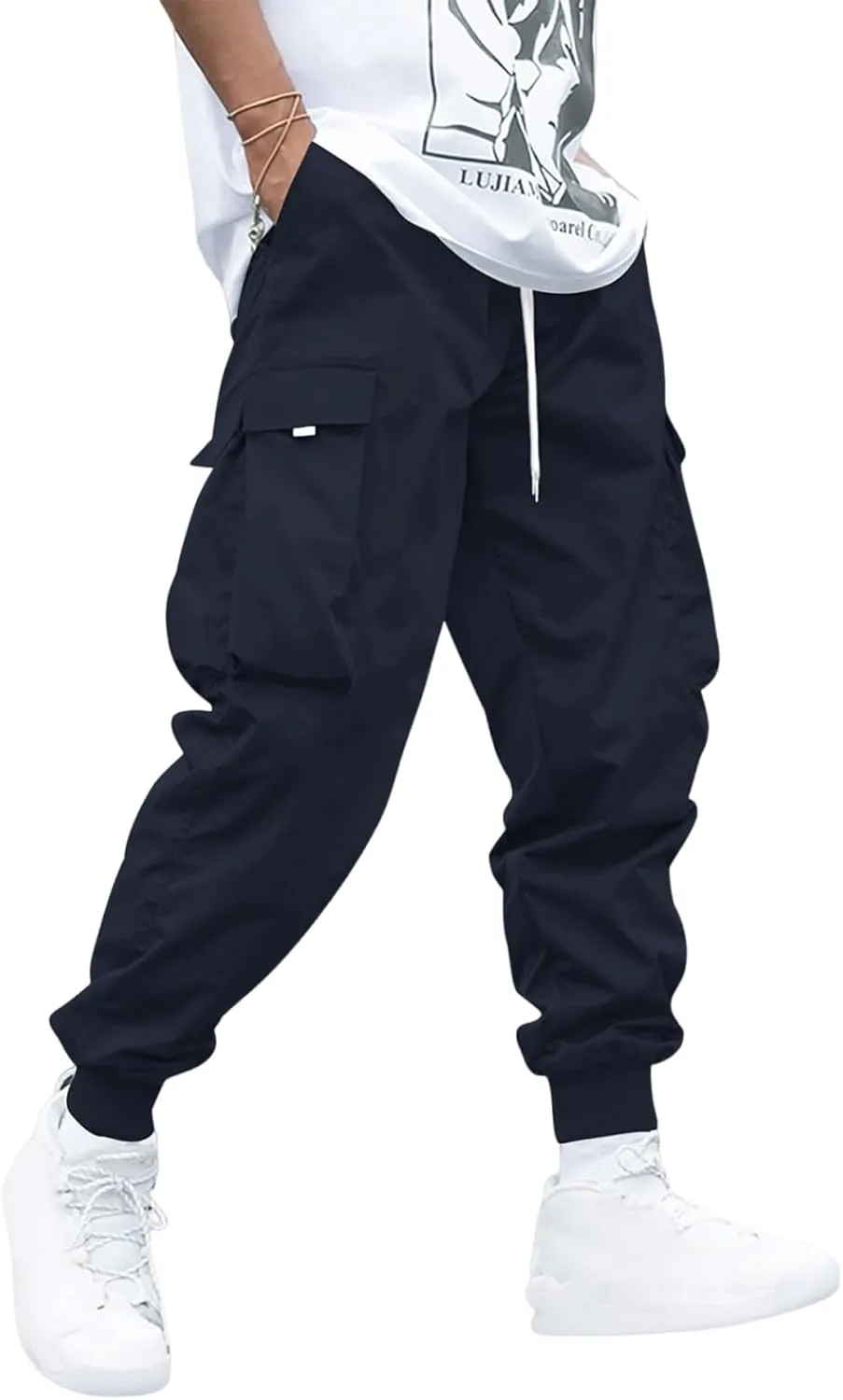 Men's Drawstring Tech wear Cargo Pants with Flap Pockets
