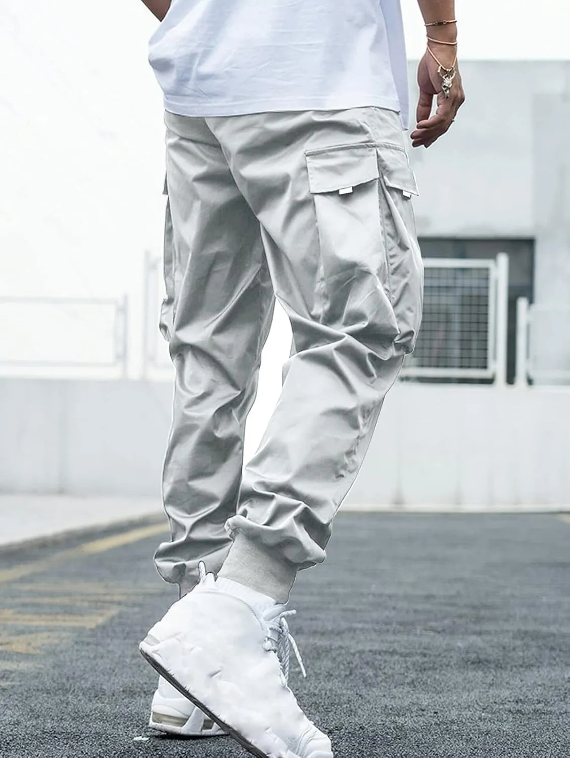 Men's Drawstring Tech wear Cargo Pants with Flap Pockets