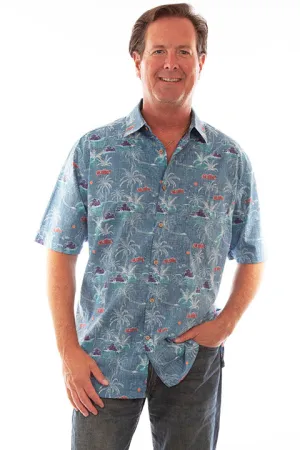 Men's Farthest Point Collection Shirt: Short Sleeve Aloha Hawaii Blue