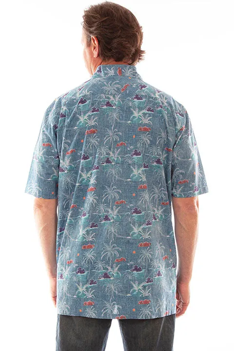 Men's Farthest Point Collection Shirt: Short Sleeve Aloha Hawaii Blue