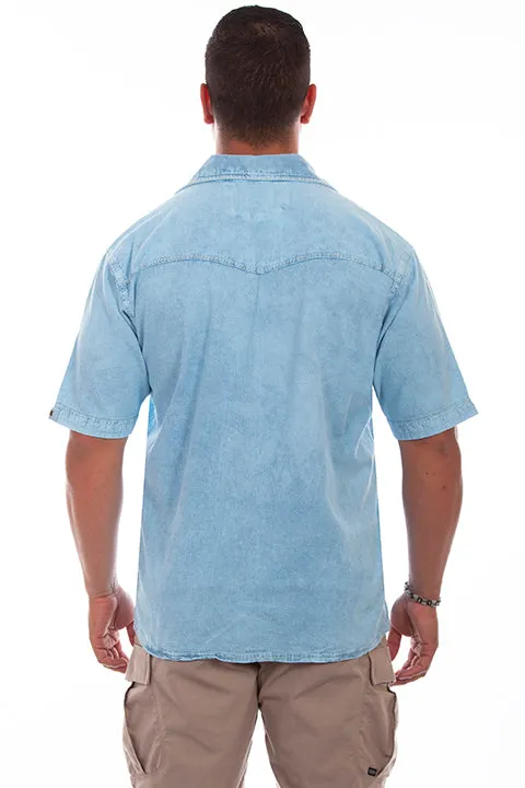 Men's Farthest Point Collection Shirt: Short Sleeve Palm Trees Blue