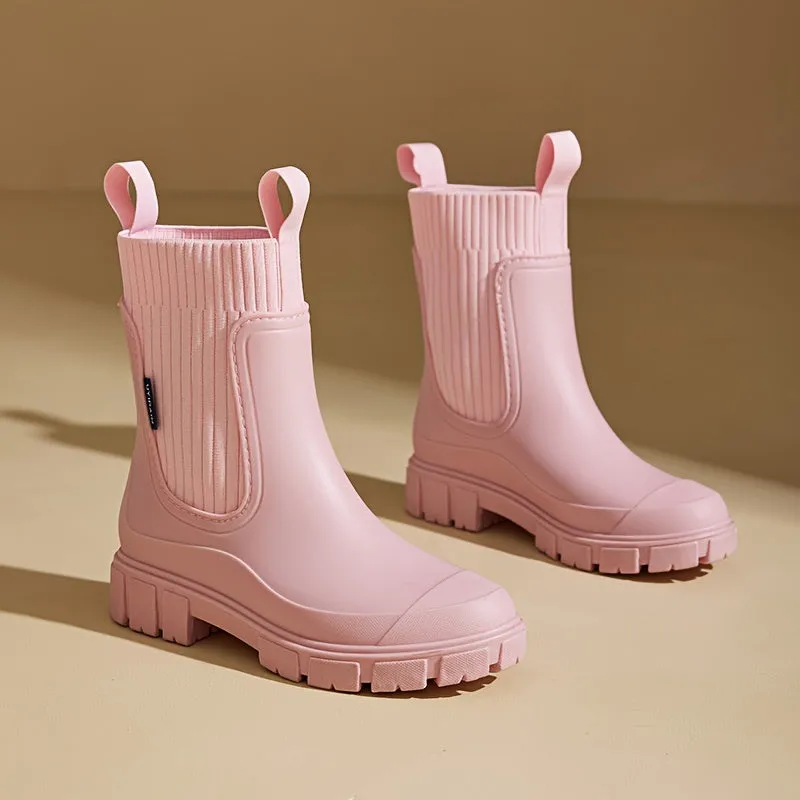 Men's Fashionable Thick-Soled Rain Boots with Pull Tabs, Waterproof and Slip-Resistant, Suitable for Outdoor Use
