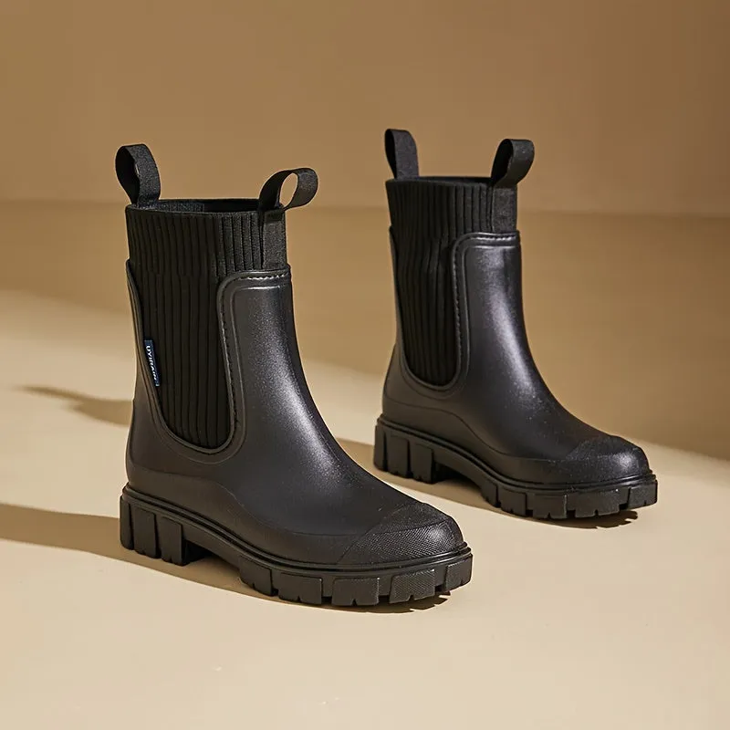 Men's Fashionable Thick-Soled Rain Boots with Pull Tabs, Waterproof and Slip-Resistant, Suitable for Outdoor Use