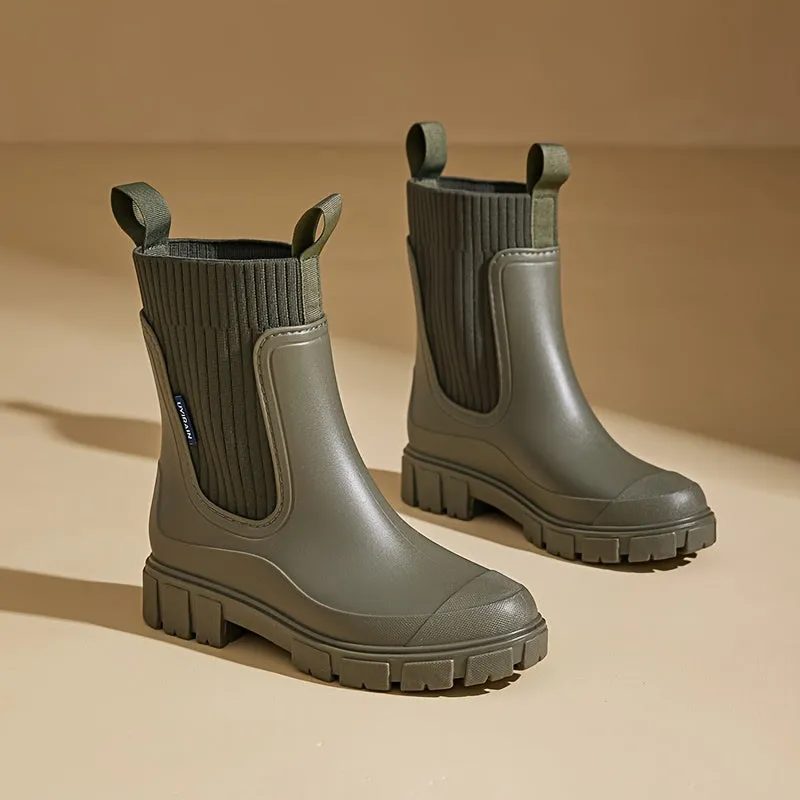 Men's Fashionable Thick-Soled Rain Boots with Pull Tabs, Waterproof and Slip-Resistant, Suitable for Outdoor Use