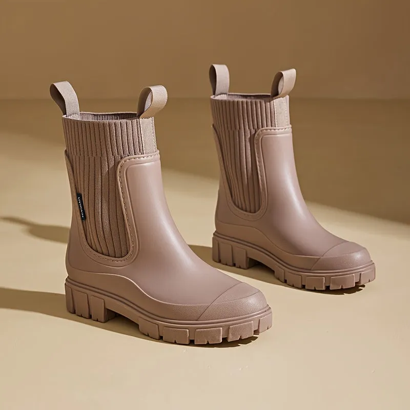 Men's Fashionable Thick-Soled Rain Boots with Pull Tabs, Waterproof and Slip-Resistant, Suitable for Outdoor Use