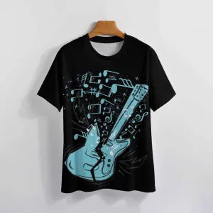 Men's Music Note Guitar Round Neck Casual T-Shirt 2403000270