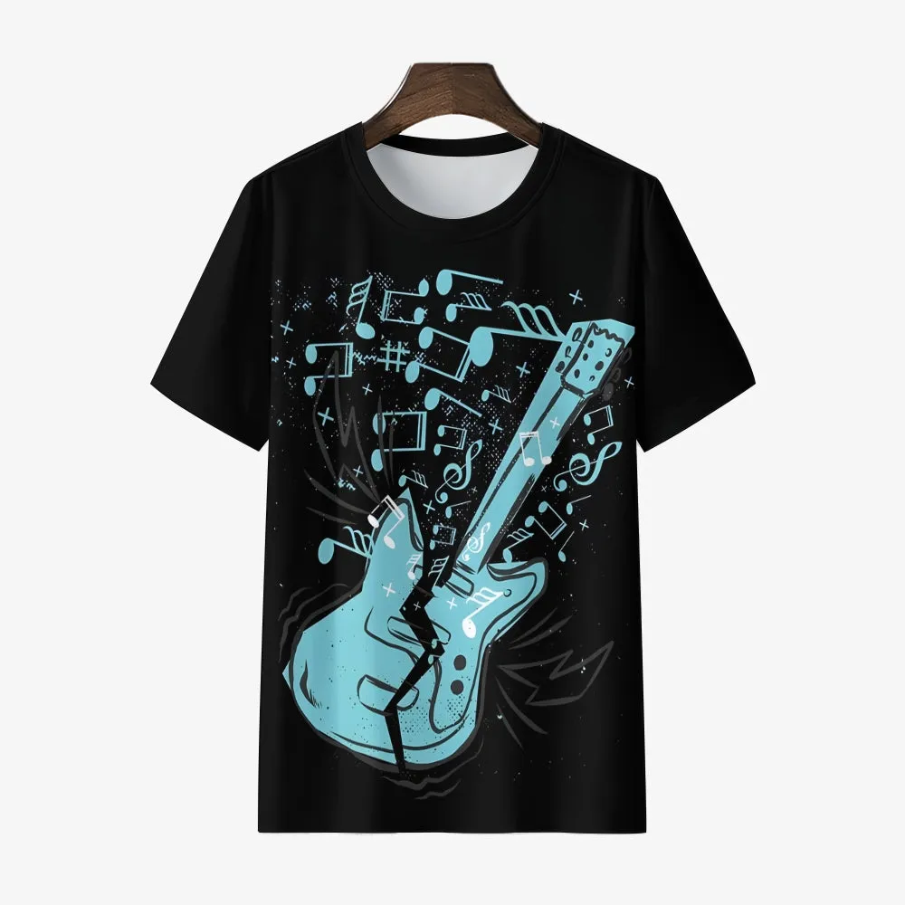 Men's Music Note Guitar Round Neck Casual T-Shirt 2403000270