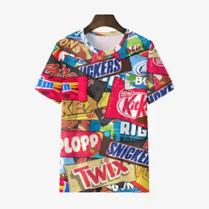 Men's Snack Print Crew Neck Casual T-Shirt 2401000039