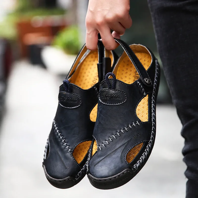 Men's Soft Outdoor Closed Toe Leather Sandals