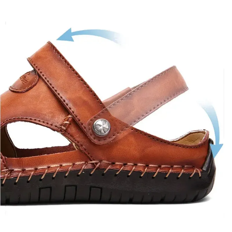 Men's Soft Outdoor Closed Toe Leather Sandals