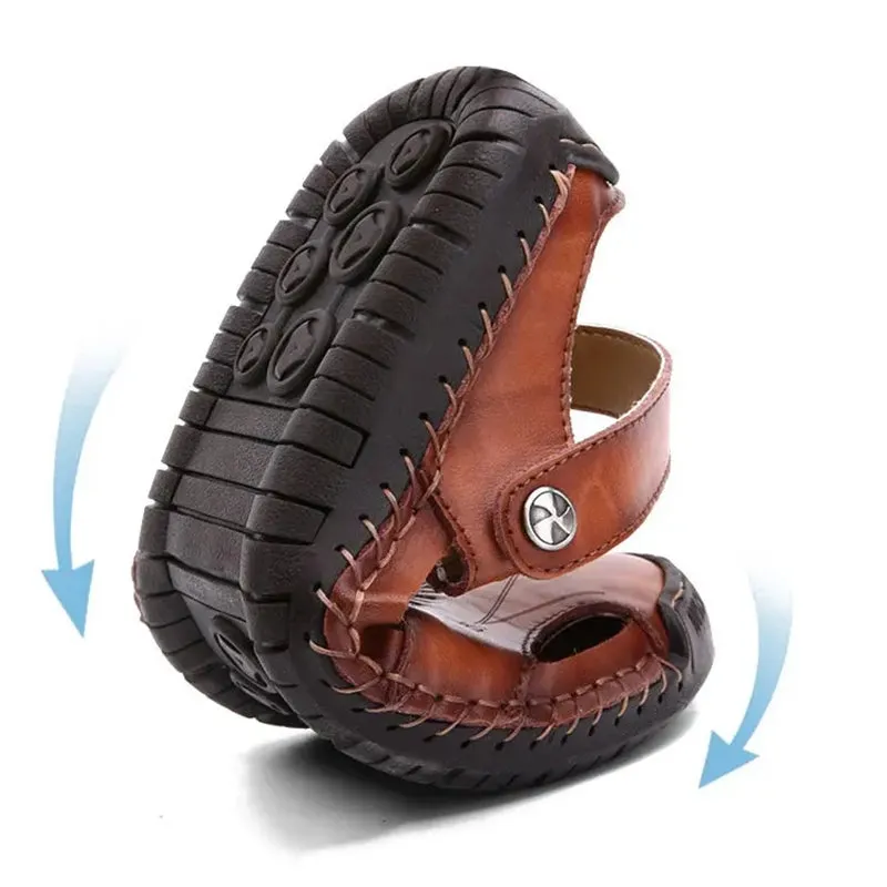 Men's Soft Outdoor Closed Toe Leather Sandals
