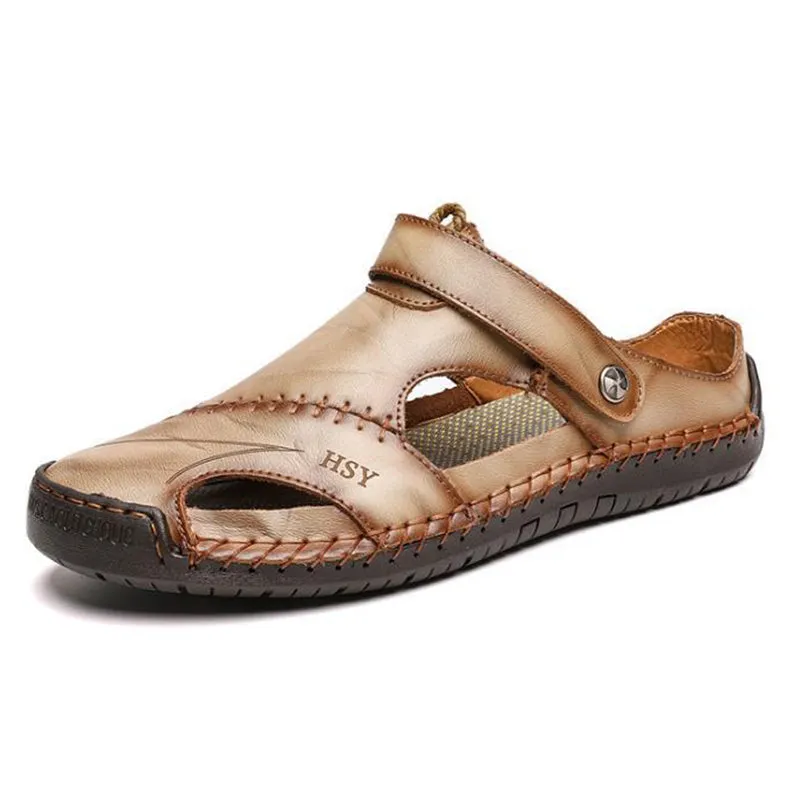 Men's Soft Outdoor Closed Toe Leather Sandals