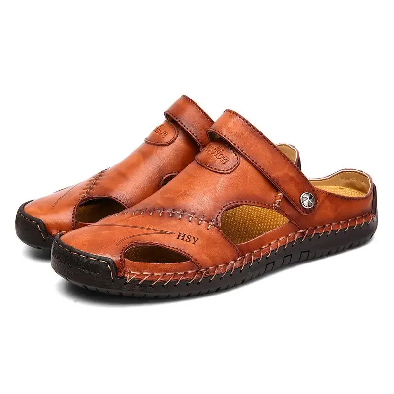 Men's Soft Outdoor Closed Toe Leather Sandals