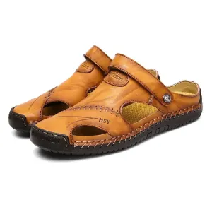 Men's Soft Outdoor Closed Toe Leather Sandals
