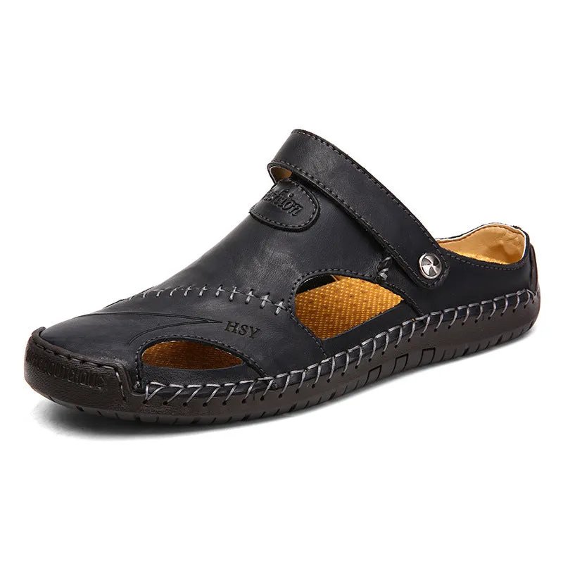Men's Soft Outdoor Closed Toe Leather Sandals