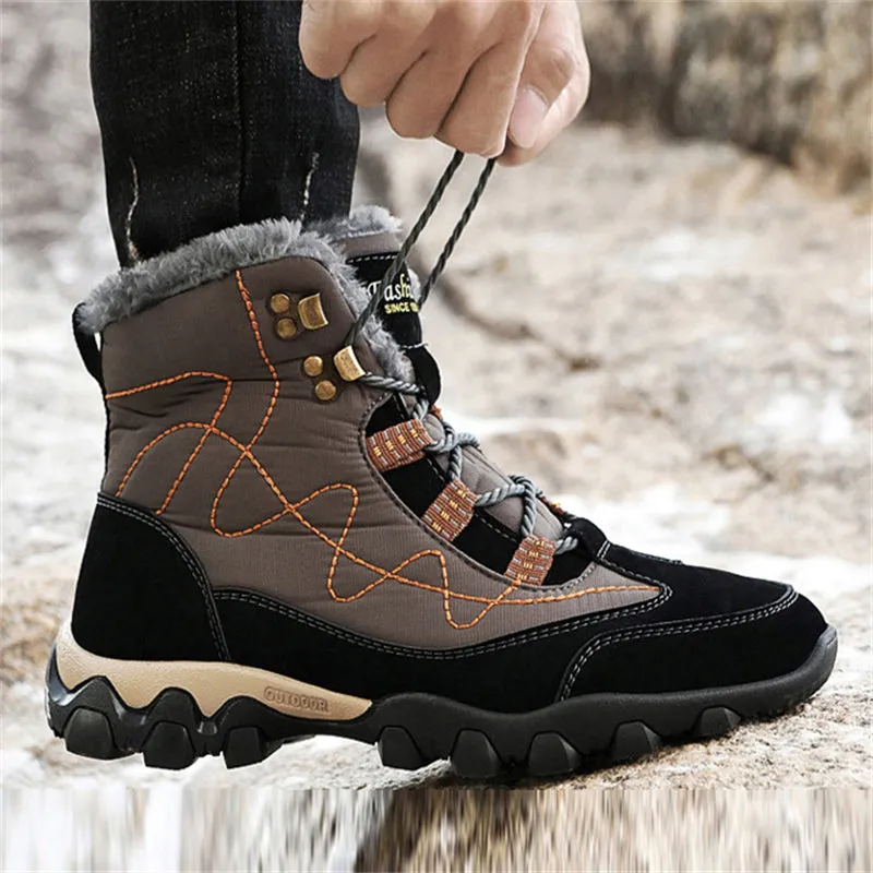 Mens Winter Hiking Keep Warm Plush Anti Slip Waterproof Snow Boots