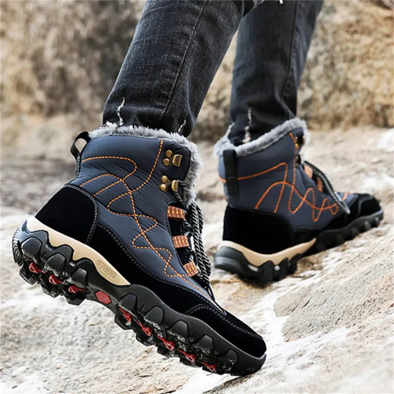 Mens Winter Hiking Keep Warm Plush Anti Slip Waterproof Snow Boots