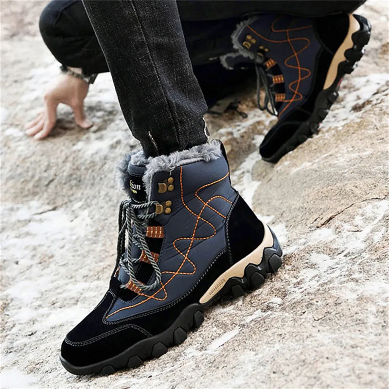 Mens Winter Hiking Keep Warm Plush Anti Slip Waterproof Snow Boots