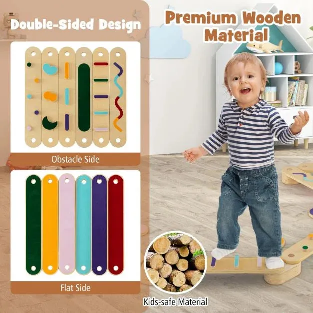 Montessori Pikler | High Quality Eco Wood Balance Beam | Stepping Stones | Natural & Pastels