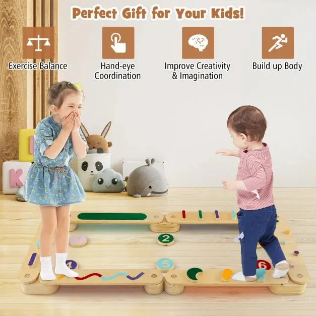 Montessori Pikler | High Quality Eco Wood Balance Beam | Stepping Stones | Natural & Pastels