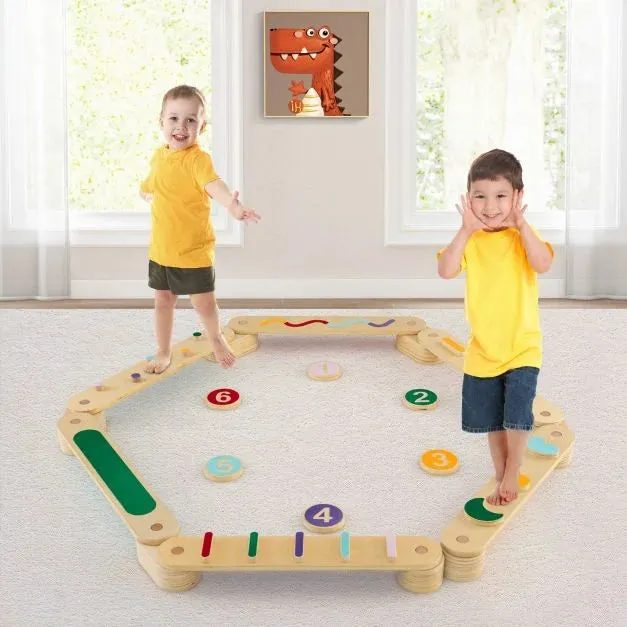 Montessori Pikler | High Quality Eco Wood Balance Beam | Stepping Stones | Natural & Pastels