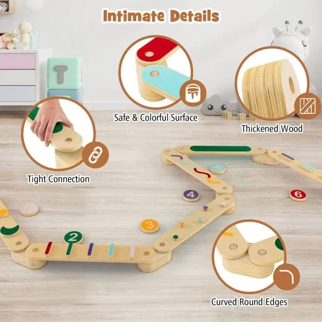 Montessori Pikler | High Quality Eco Wood Balance Beam | Stepping Stones | Natural & Pastels