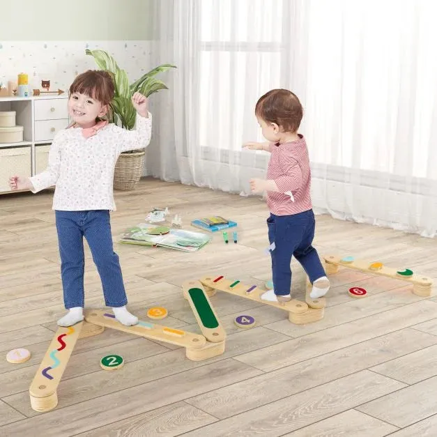 Montessori Pikler | High Quality Eco Wood Balance Beam | Stepping Stones | Natural & Pastels