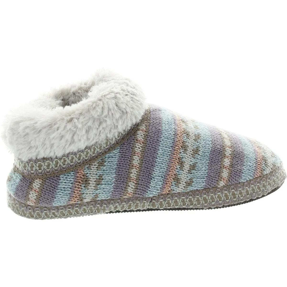 Muk Luks Womens Striped Faux Fur Bootie Slippers