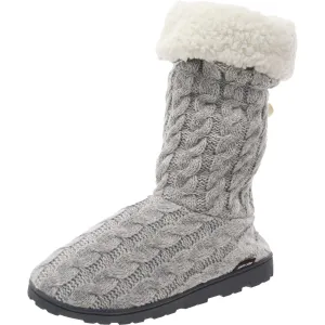 Muk Luks Womens Tabbi Toggle Faux Fur Cable Knit Bootie Slippers