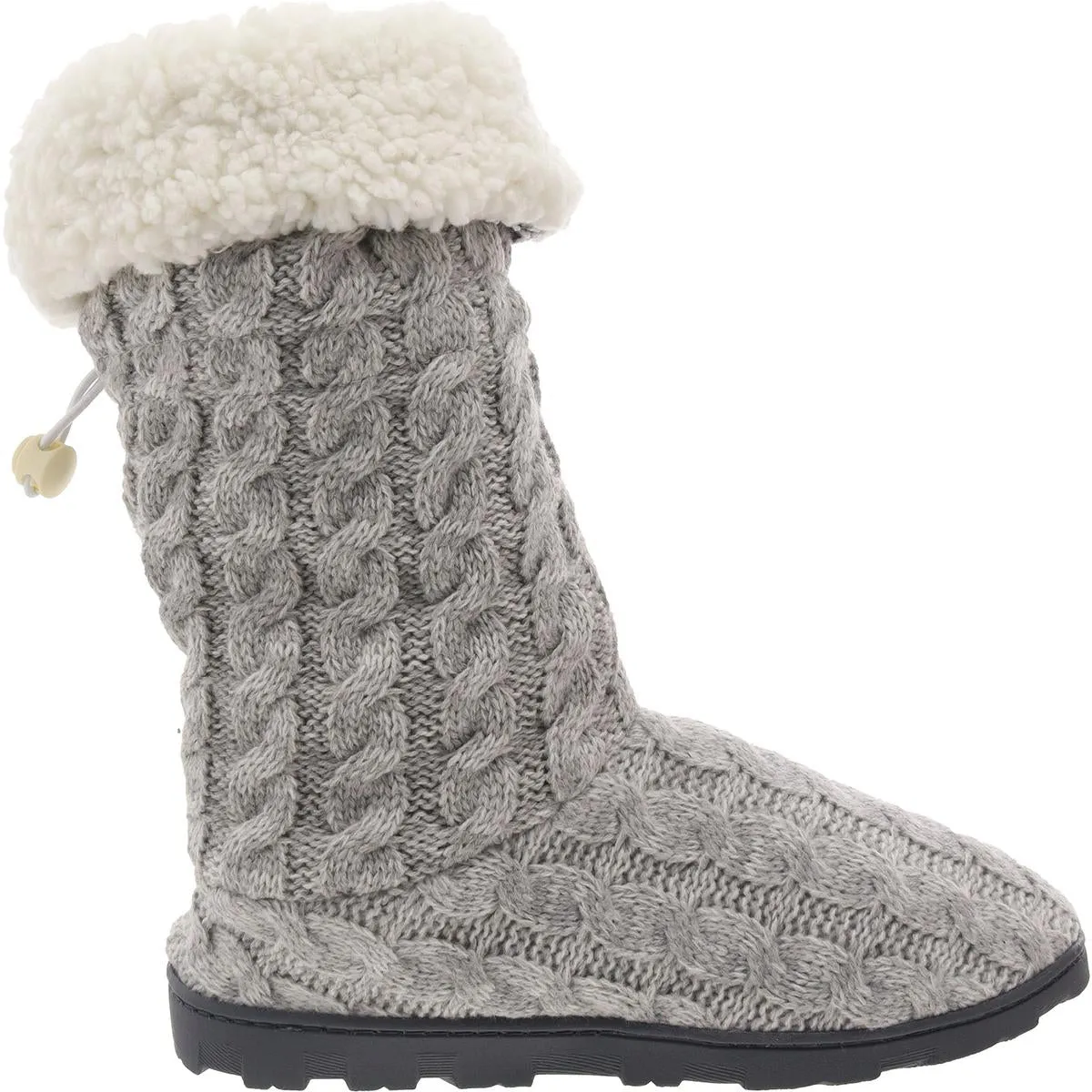 Muk Luks Womens Tabbi Toggle Faux Fur Cable Knit Bootie Slippers