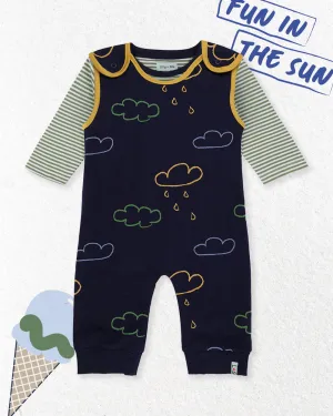 Multicoloured Weather Print Top And Dungarees Set