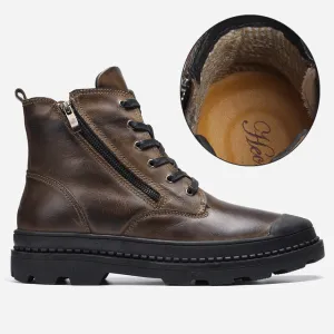 Natural Cow Leather Shoes Men snow Boots Handmade Retro