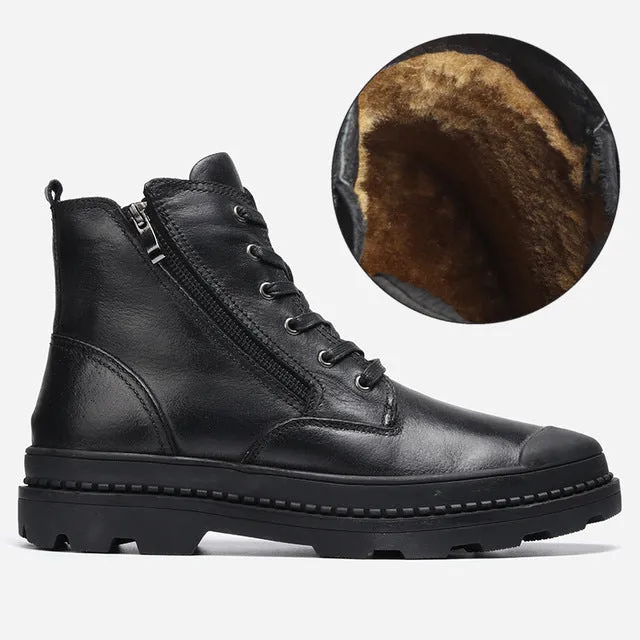 Natural Cow Leather Shoes Men snow Boots Handmade Retro