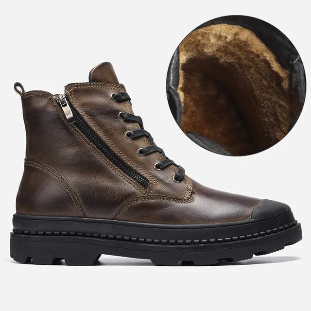 Natural Cow Leather Shoes Men snow Boots Handmade Retro