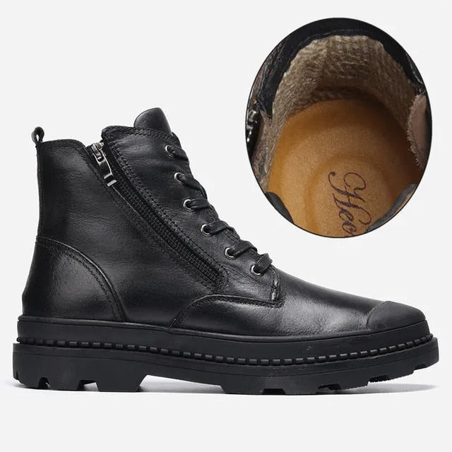 Natural Cow Leather Shoes Men snow Boots Handmade Retro